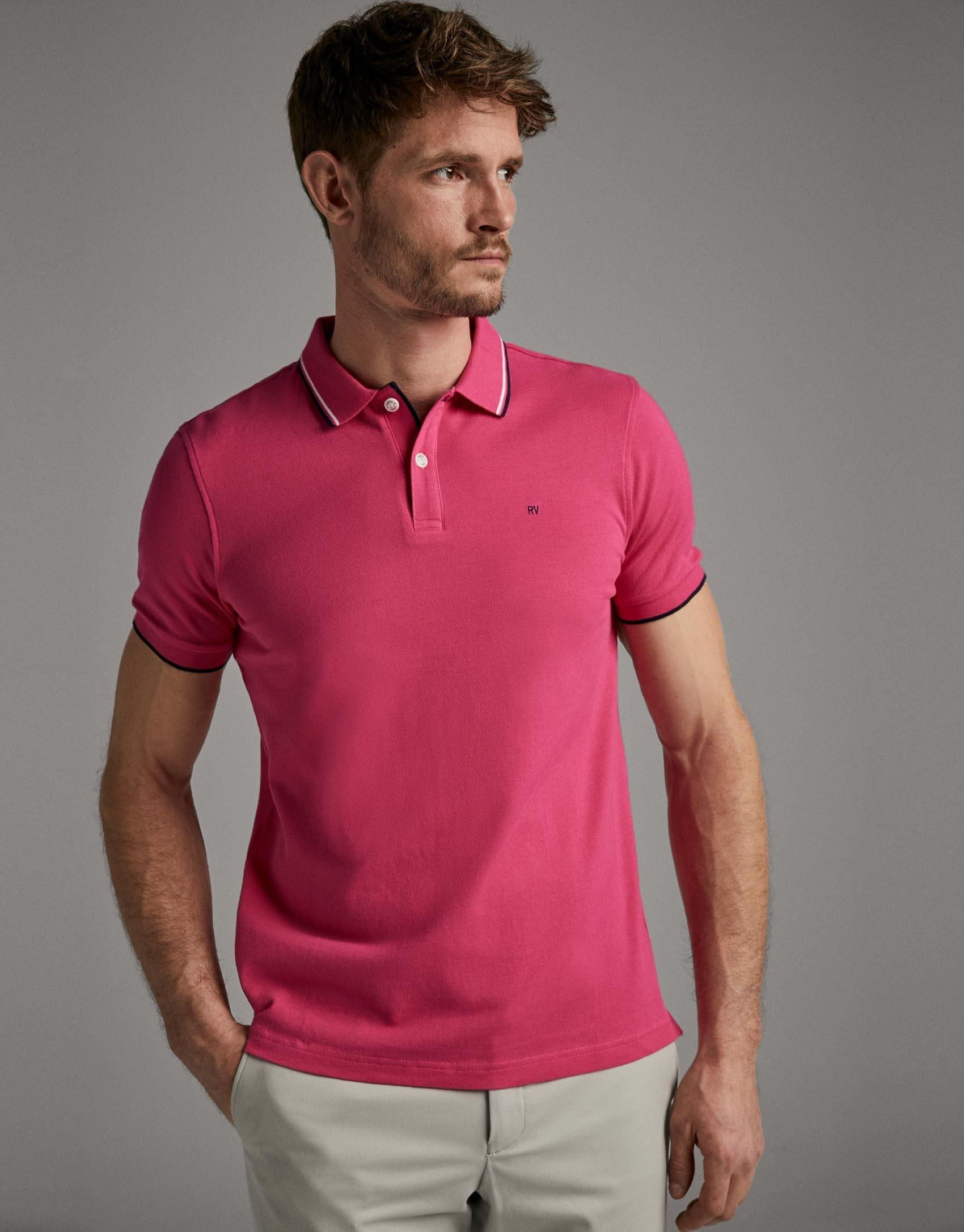 Dark pink piqué polo shirt