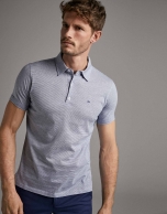 Blue pin-striped polo shirt