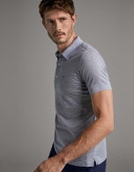 Blue pin-striped polo shirt