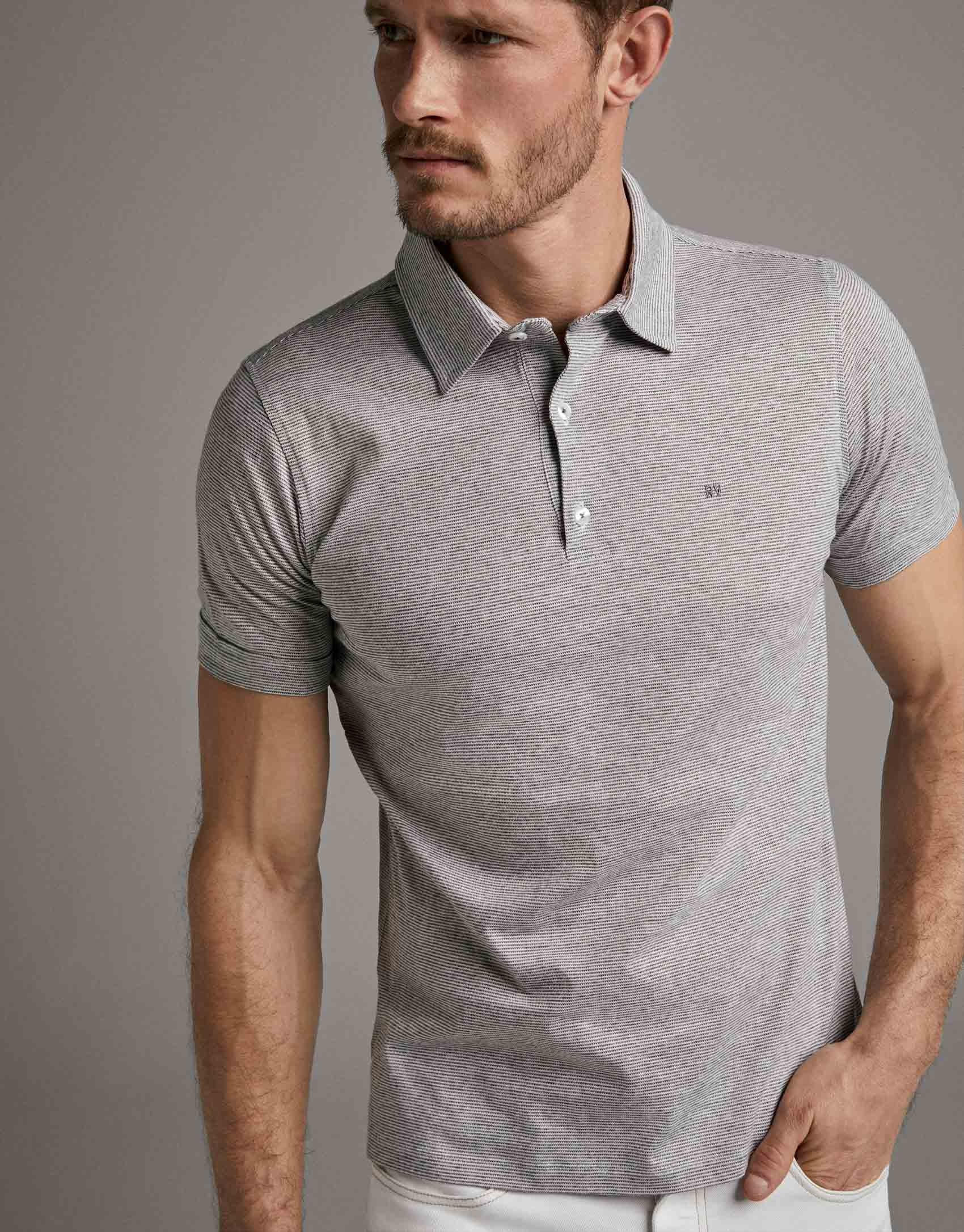 Grey melange pin-striped polo shirt