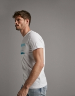 White t-shirt with turquoise brush-strokes