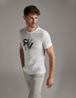 White t-shirt with gray logo