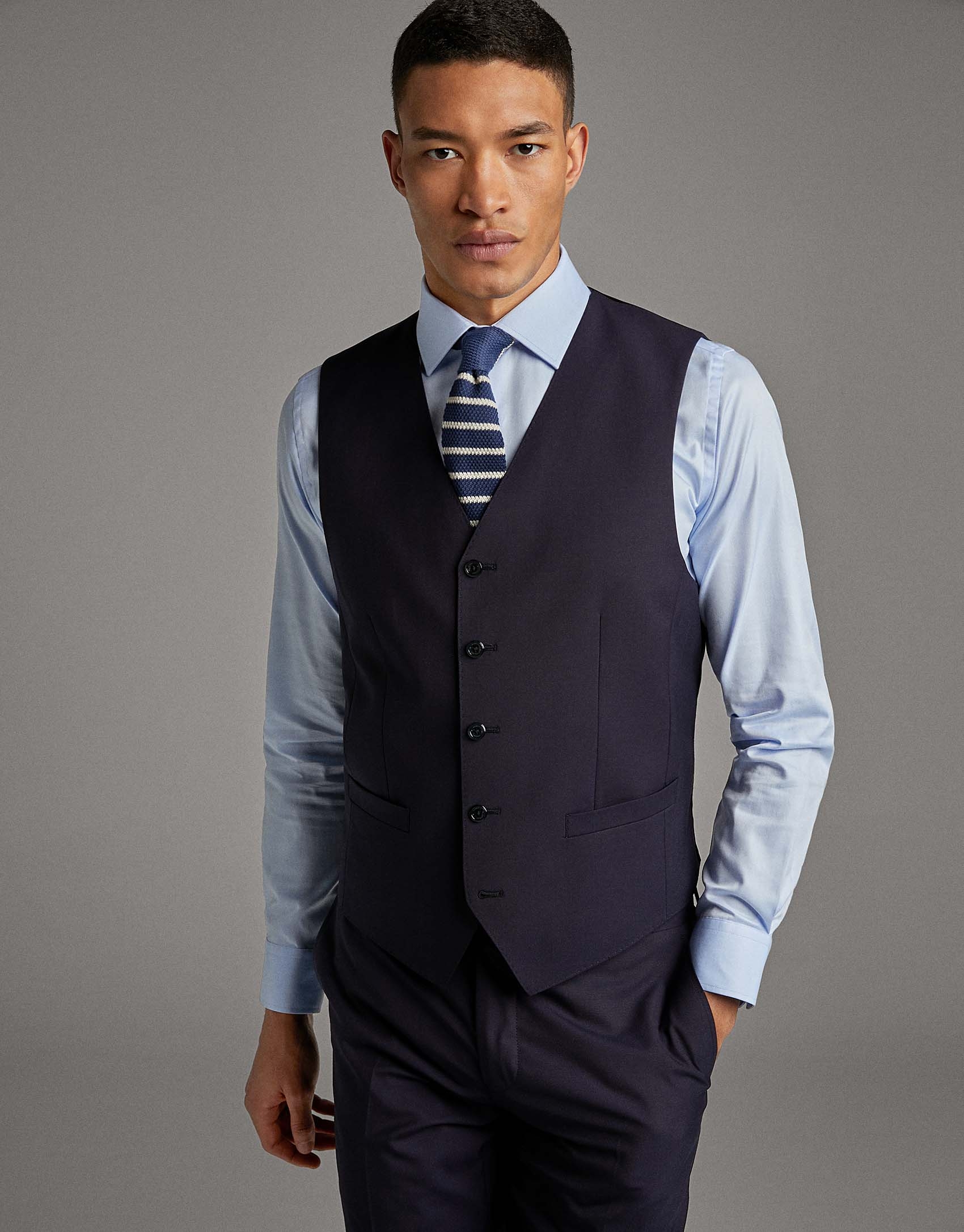 Navy blue wool dress vest