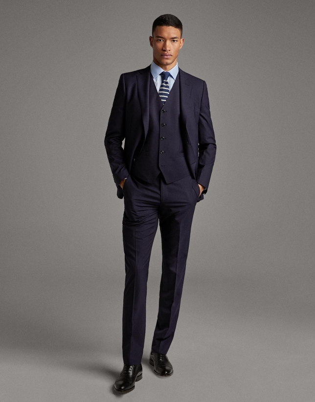 Navy blue wool, two-piece, slim fit suit - Man