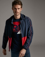 Navy blue/red, two-tone, tech-fabric windbreaker