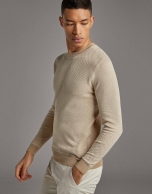 Two-tone natural seed stitch sweater