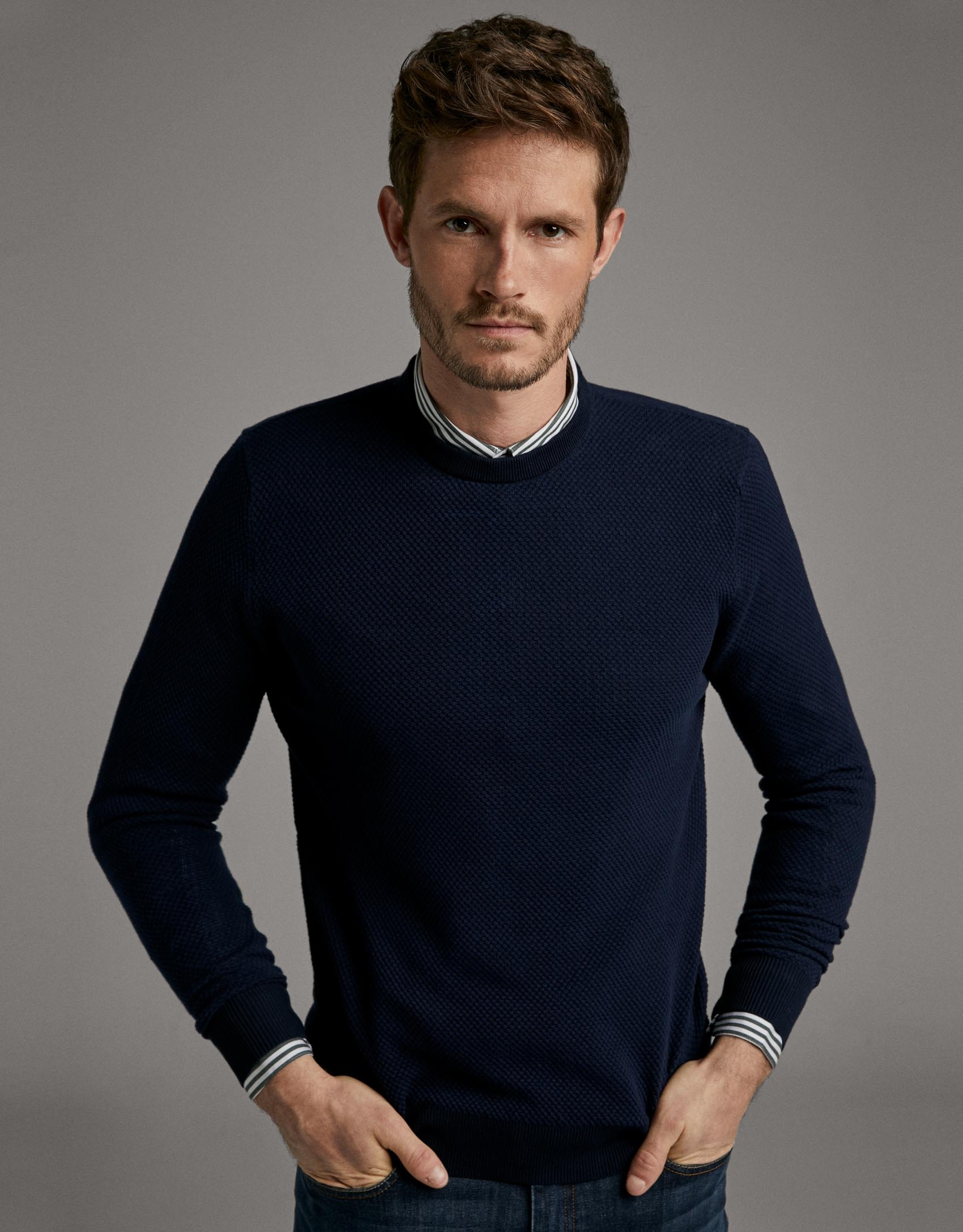 Navy blue seed stitch sweater