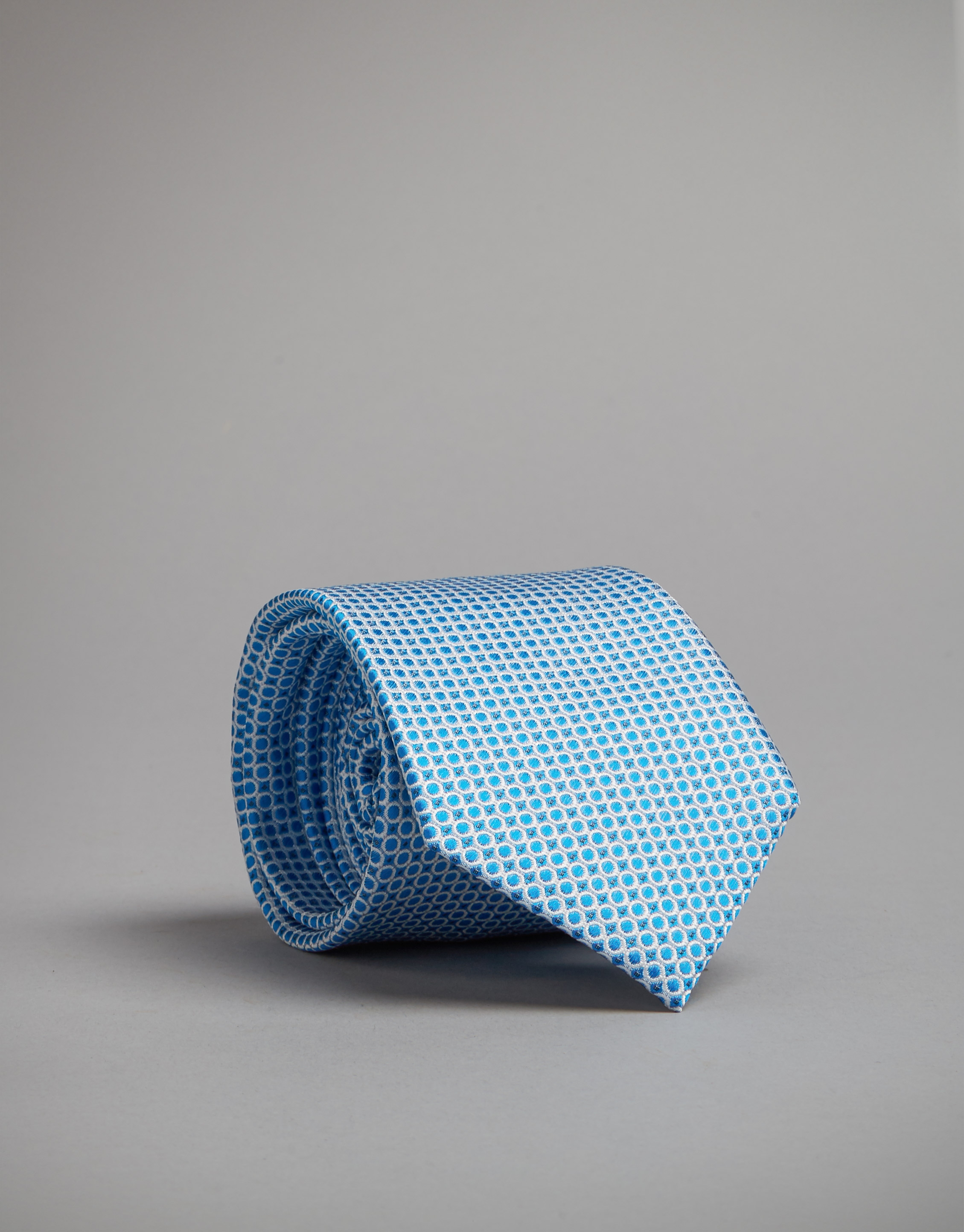 Turquoise silk tie with silver dots