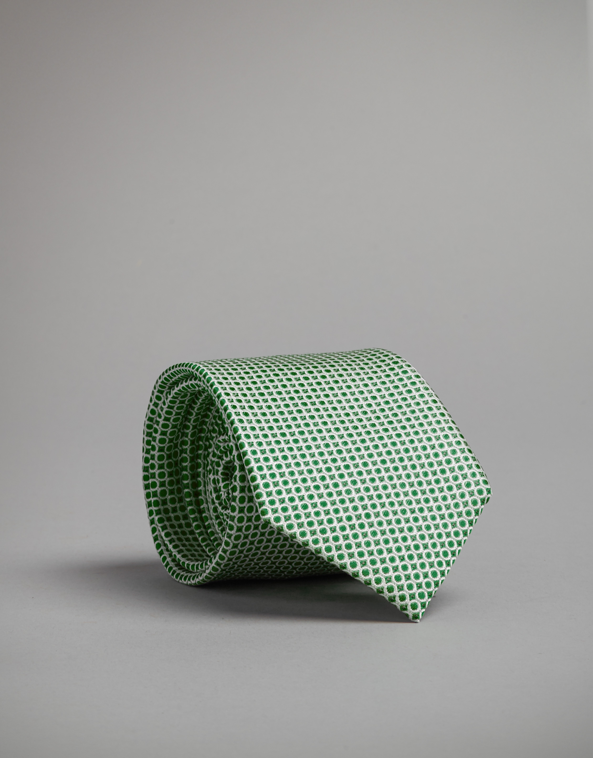 Green silk tie with silver dots