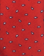 Red tie with navy blue and beige dots