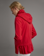 Red light fabric parka with hood