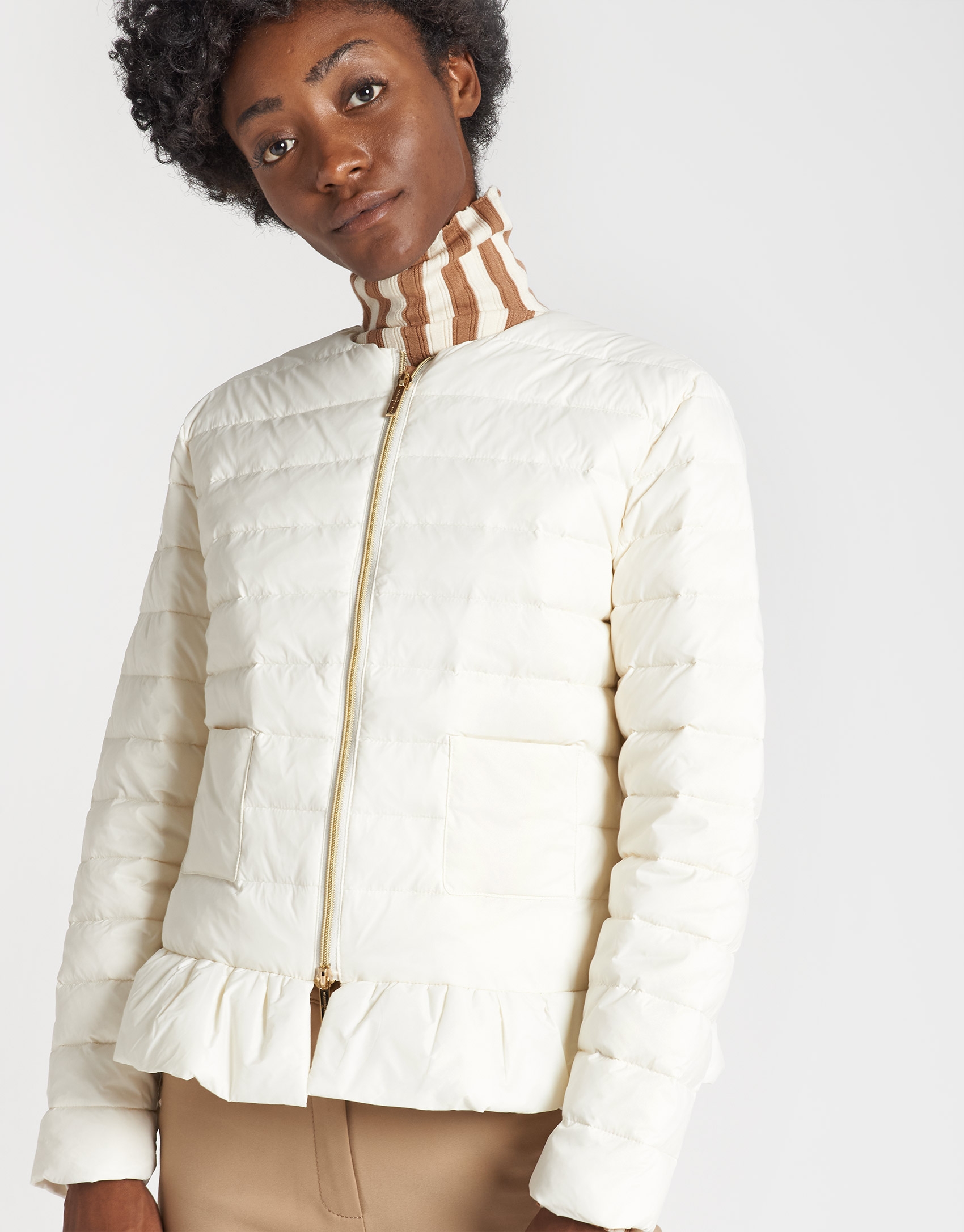 Ivory quilted jacket with peplum Woman Roberto Verino