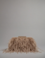 Light beige Manuk clutch bag with ostrich feathers