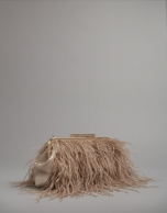 Light beige Manuk clutch bag with ostrich feathers