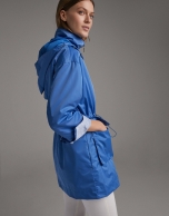 Light fabric blue parka with detachable hood