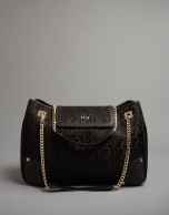 Bolso Satchel Bomber nailon negro logos