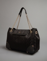 Bolso Satchel Bomber nailon negro logos