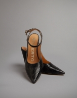 Black embossed snakeskin leather shoes with heels