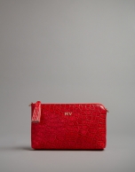 Red embossed alligator Nano Lisa Saffiano clutch bag