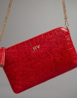 Red embossed alligator Nano Lisa Saffiano clutch bag