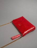 Red embossed alligator Nano Lisa Saffiano clutch bag