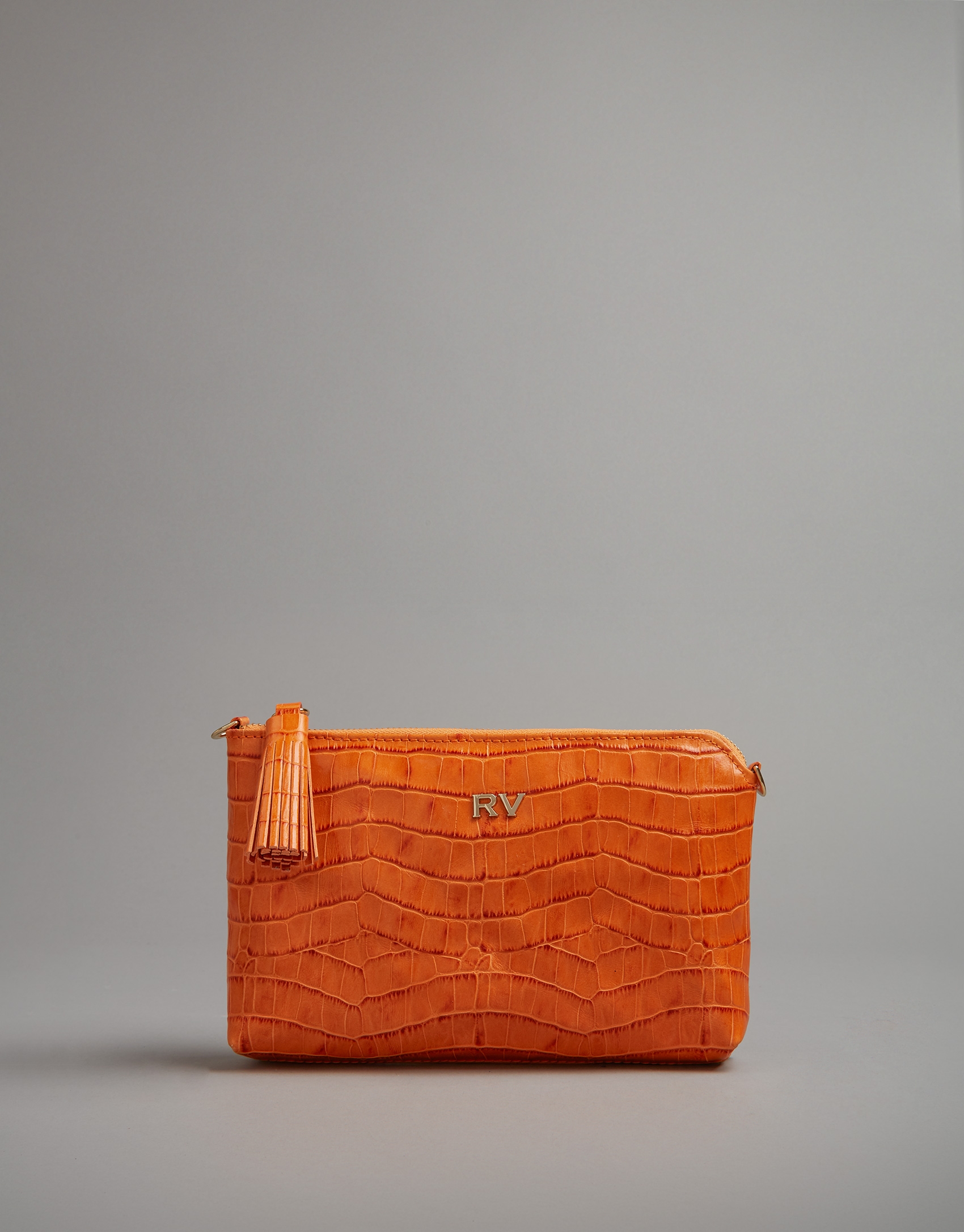 Pumpkin embossed alligator Nano Lisa Saffiano clutch bag