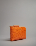 Pumpkin embossed alligator Nano Lisa Saffiano clutch bag