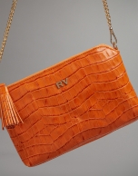 Pumpkin embossed alligator Nano Lisa Saffiano clutch bag