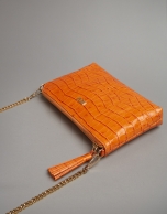 Pumpkin embossed alligator Nano Lisa Saffiano clutch bag