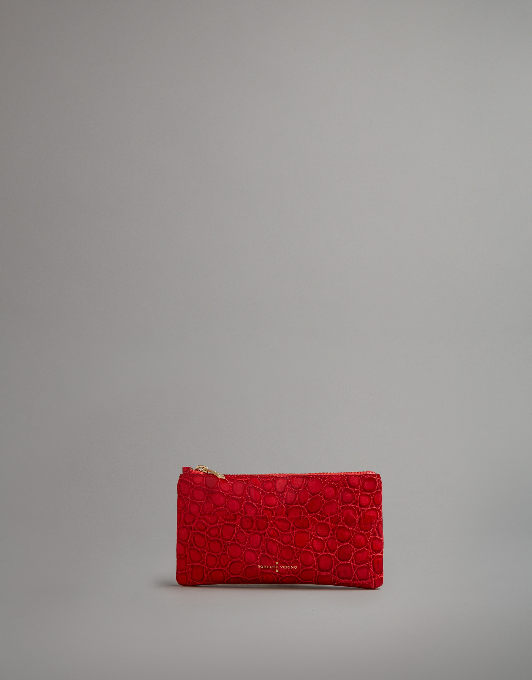 Red embossed alligator leather flat purse