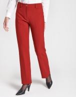 Red back-stitched straight ankle-length pants