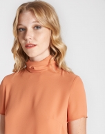 Brick red top with high collar 