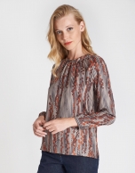 Brown geometric print blouse