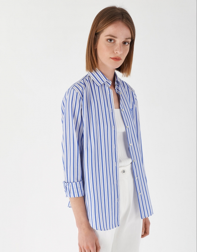 Blue and white striped shirt with logo - Woman | Roberto Verino