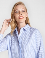 Blue and white striped loose shirt with cufflinks