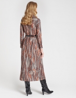 Brown geometric print midi shirtwaist dress