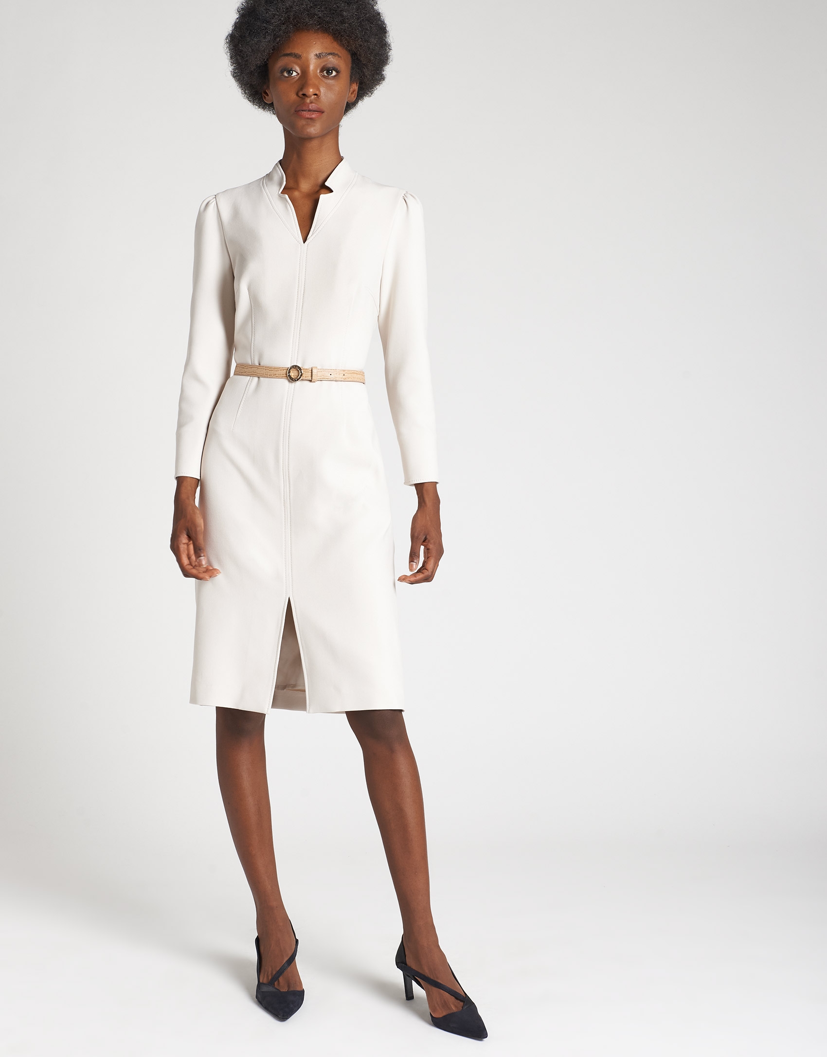 Shirtwaist dress with beige belt - Woman | Roberto Verino