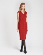 Red sleeveless dress with V neck