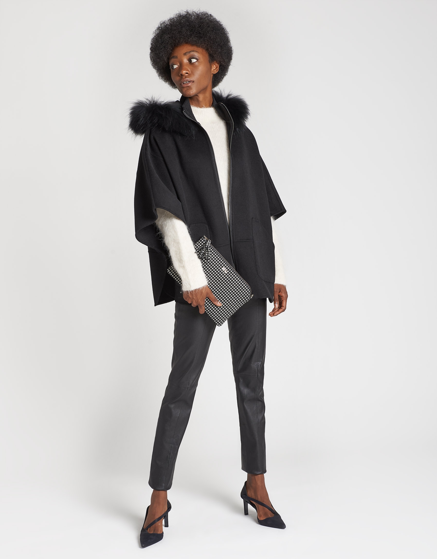 Black wool cape coat