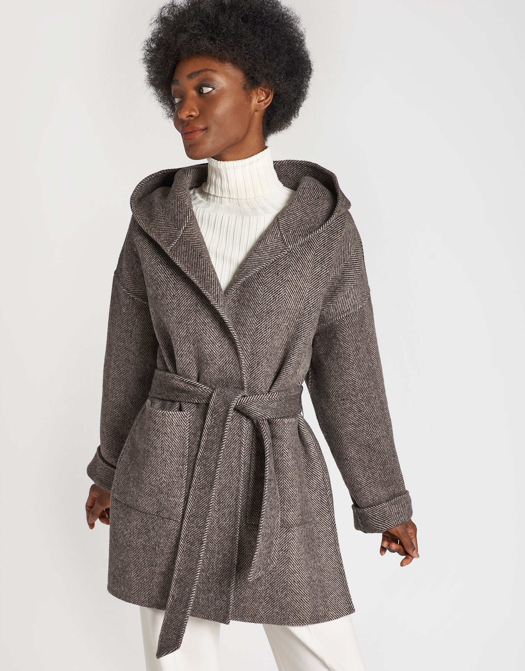 Brown herringbone wool short coat