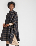 Blue checked cloth cape coat