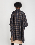 Blue checked cloth cape coat