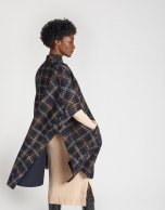 Blue checked cloth cape coat