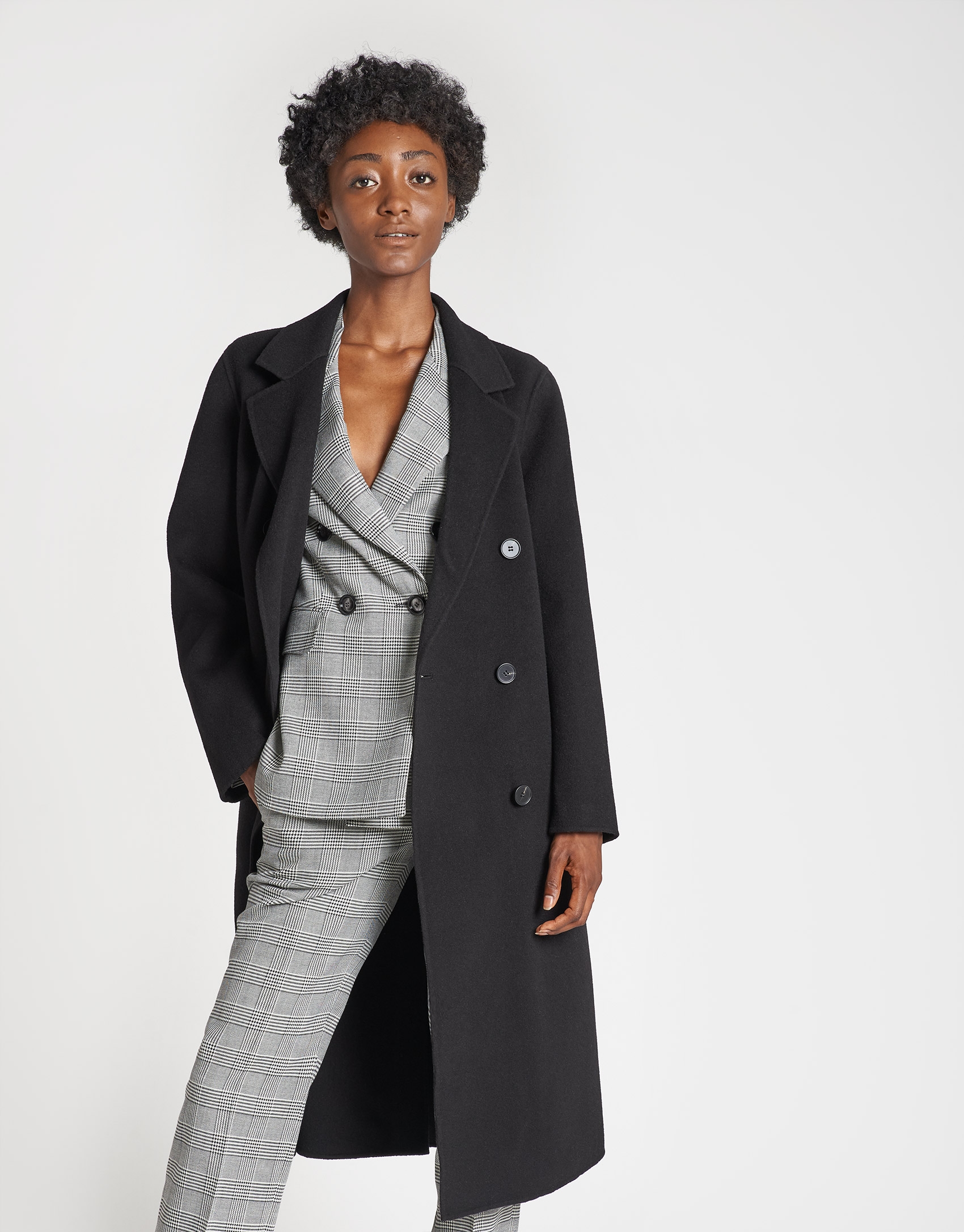 Black double-faced wool coat