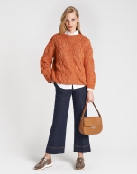 Red brick openwork sweater