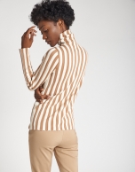 Beige striped sweater with ribbing