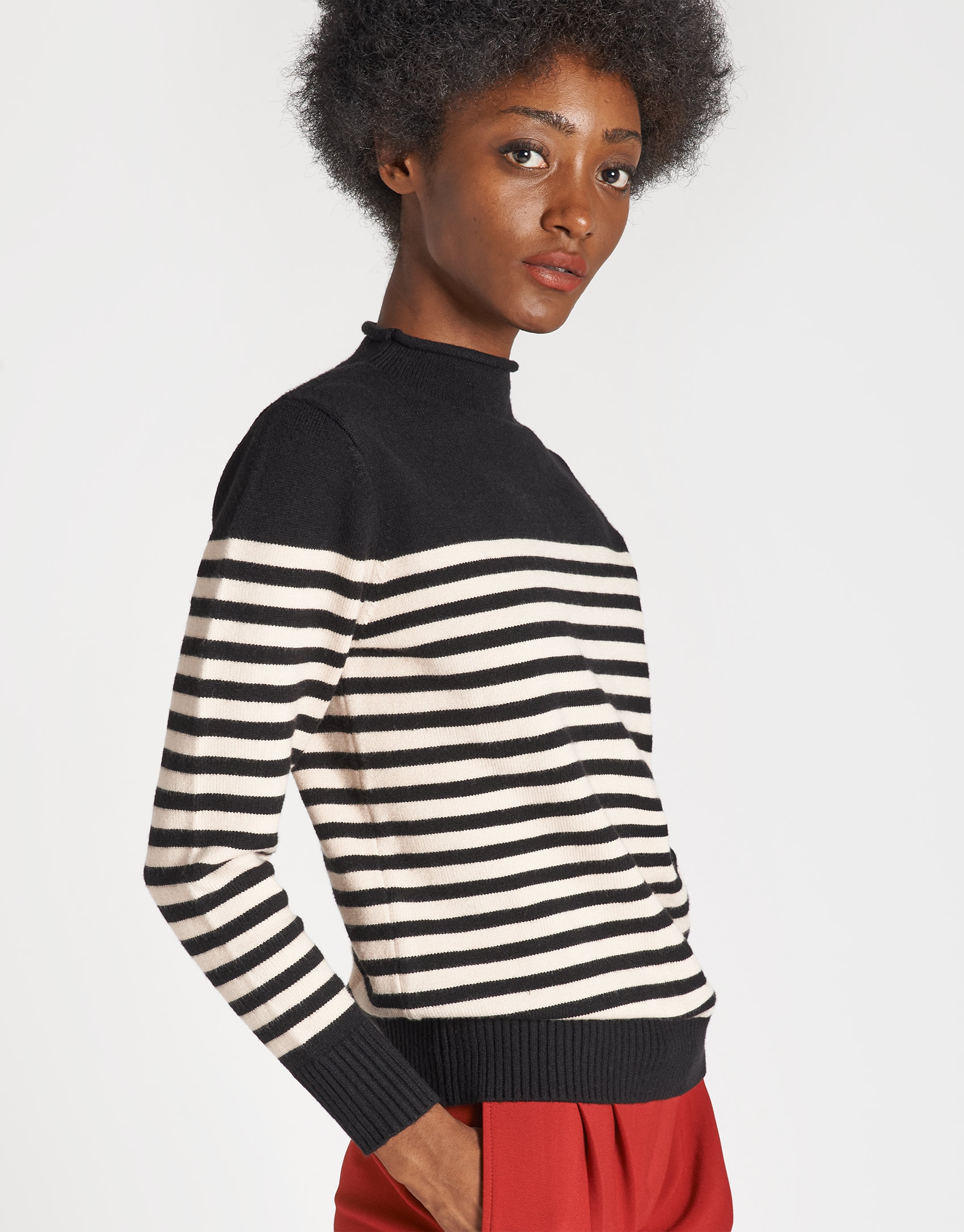 Two-tone black and beige sweater