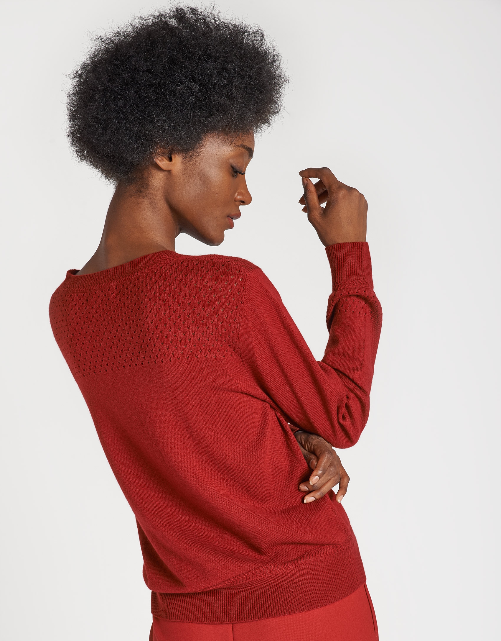 Red openwork sweater