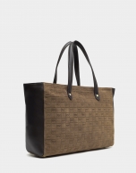 Brown suede/leather shopping bag with logos