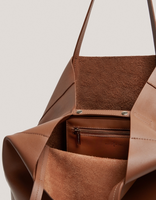 Tan leather Megan shopping bag